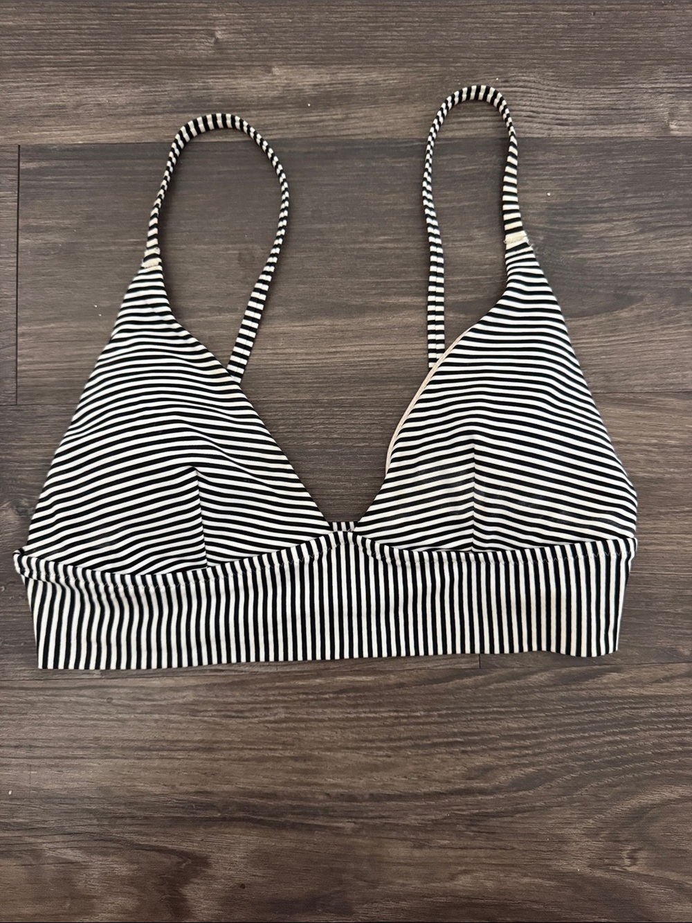 Aerie Black & White Striped Triangle Swim Top